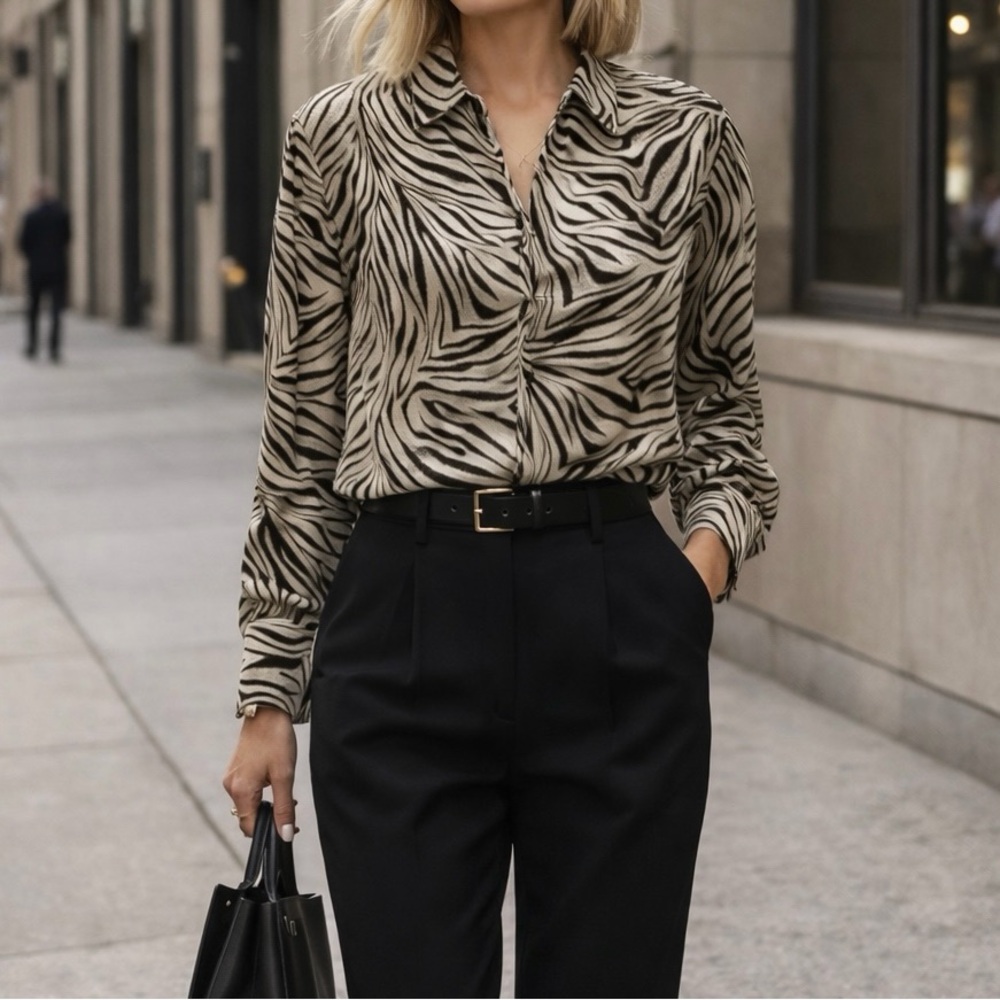Norton McNaughton Zebra Print Button Front Blouse Animal Print Size 18 - Picture 3 of 5